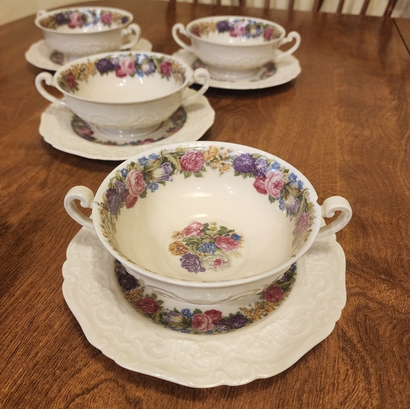 Vintage Black Knight Selb BAVARIAdouble handle teacup and plate set of 4 - Picture 5 of 7